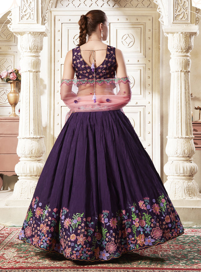 Burgundy Silk Embroidered Designer Lehenga Choli Set