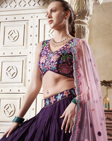 Burgundy Silk Embroidered Designer Lehenga Choli Set