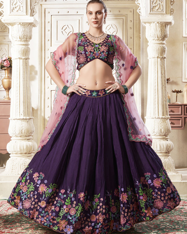 Burgundy Silk Embroidered Designer Lehenga Choli Set