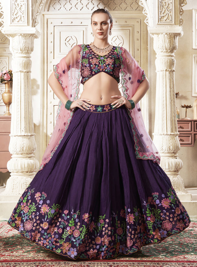 Burgundy Silk Embroidered Designer Lehenga Choli Set