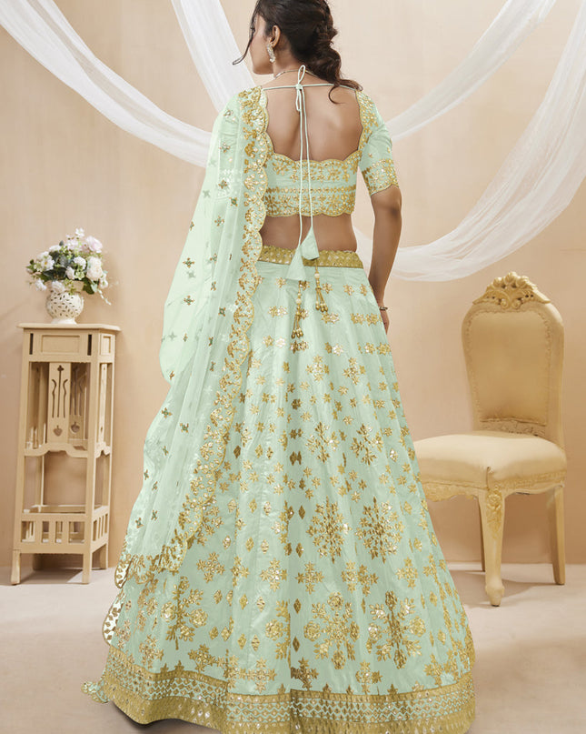 Mint Green Art Silk Embroidered Lehenga Choli