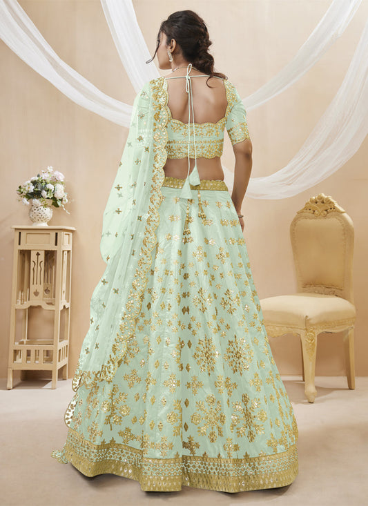 Mint Green Art Silk Embroidered Lehenga Choli