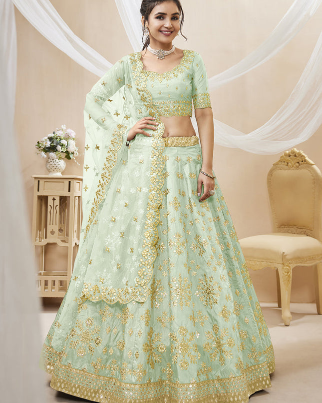 Mint Green Art Silk Embroidered Lehenga Choli