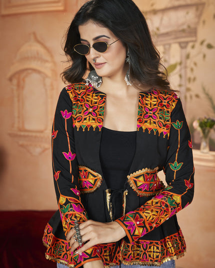 Black Embroidered Festival Tunic