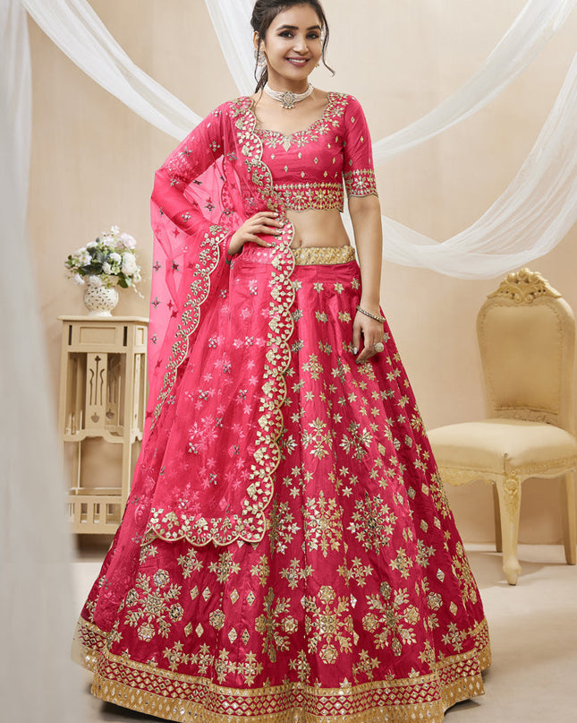 Rani Pink Art Silk Embroidered Lehenga Choli