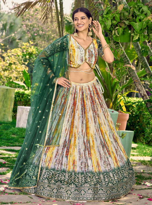 Multicolor Chinnon Digital Print Lehenga Choli