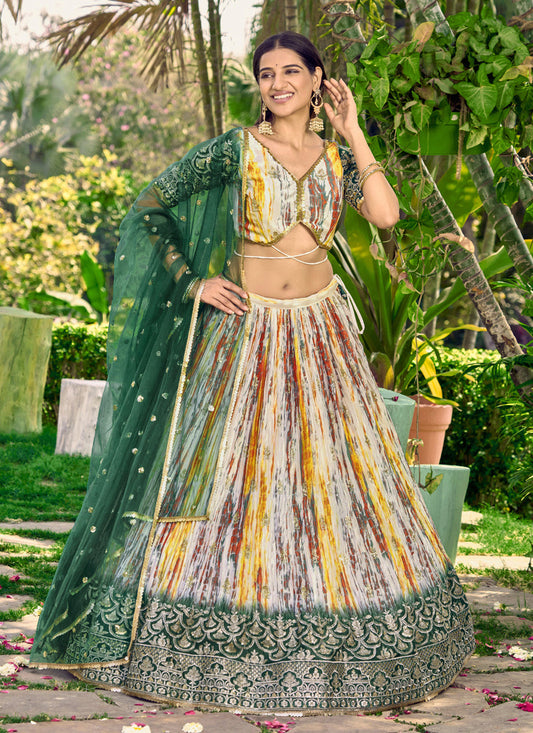 Multicolor Chinnon Digital Print Lehenga Choli