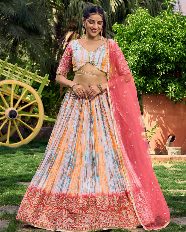 Multicolor Chinnon Digital Print Lehenga Choli