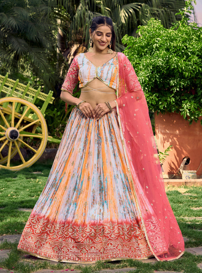 Multicolor Chinnon Digital Print Lehenga Choli