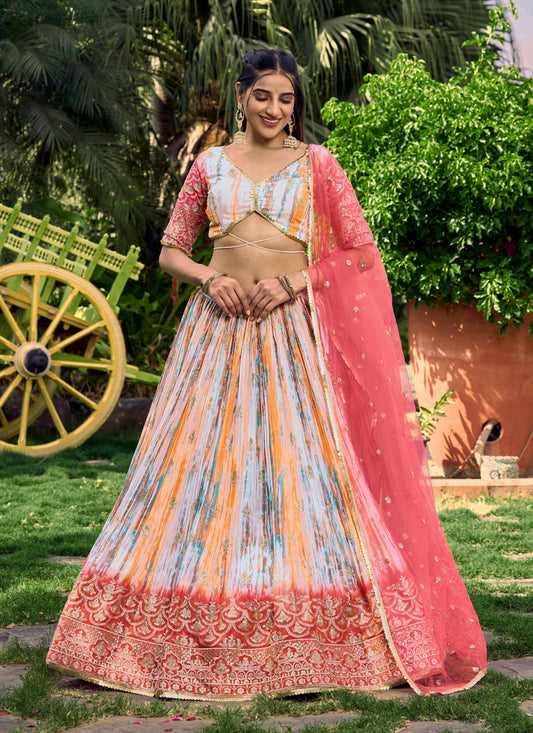 Multicolor Chinnon Digital Print Lehenga Choli