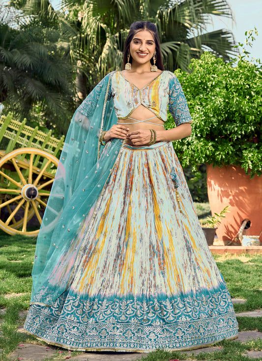 Multicolor Chinnon Digital Print Lehenga Choli
