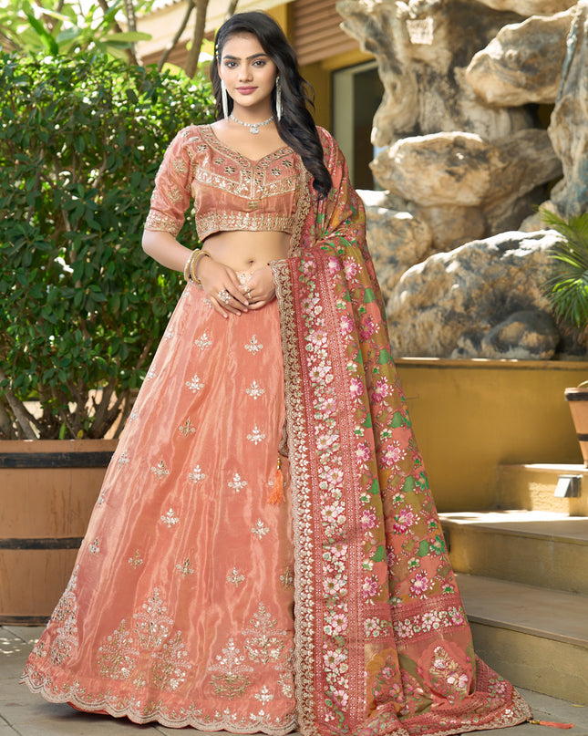 Charming Orange Heavy Embroidered Wedding Lehenga Choli Set
