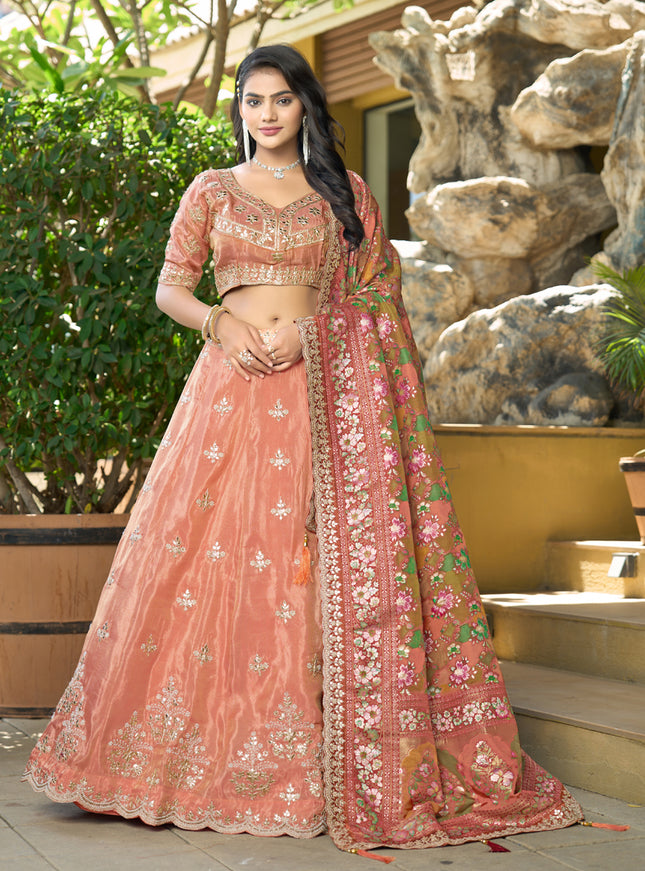 Charming Orange Heavy Embroidered Wedding Lehenga Choli Set