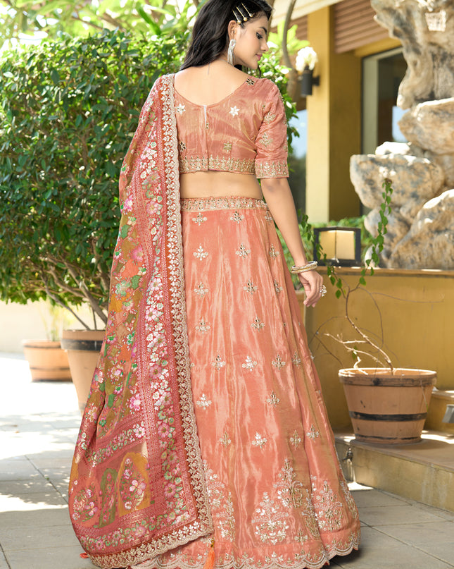 Charming Orange Heavy Embroidered Wedding Lehenga Choli Set