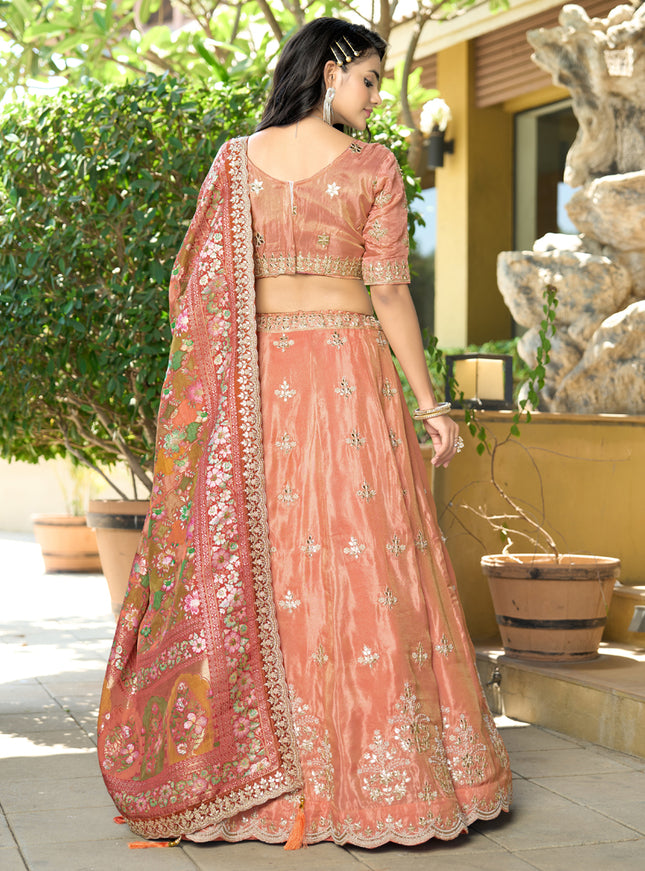 Charming Orange Heavy Embroidered Wedding Lehenga Choli Set