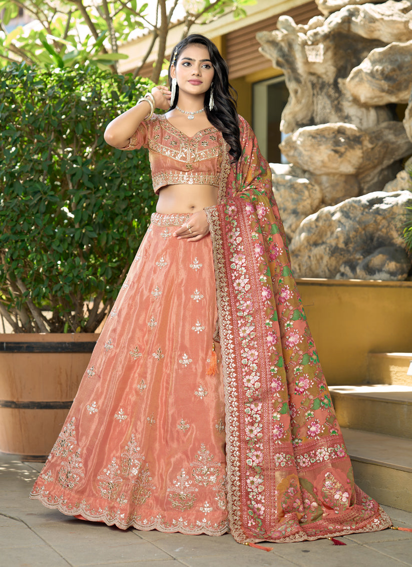 Charming Orange Heavy Embroidered Wedding Lehenga Choli Set