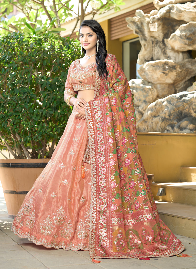 Charming Orange Heavy Embroidered Wedding Lehenga Choli Set