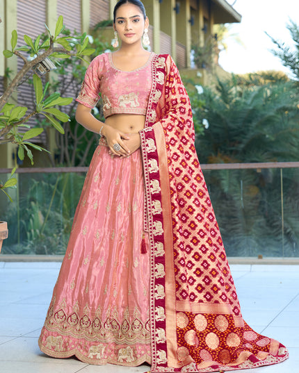 Attractive Pink Heavy Embroidered Wedding Lehenga Choli Set