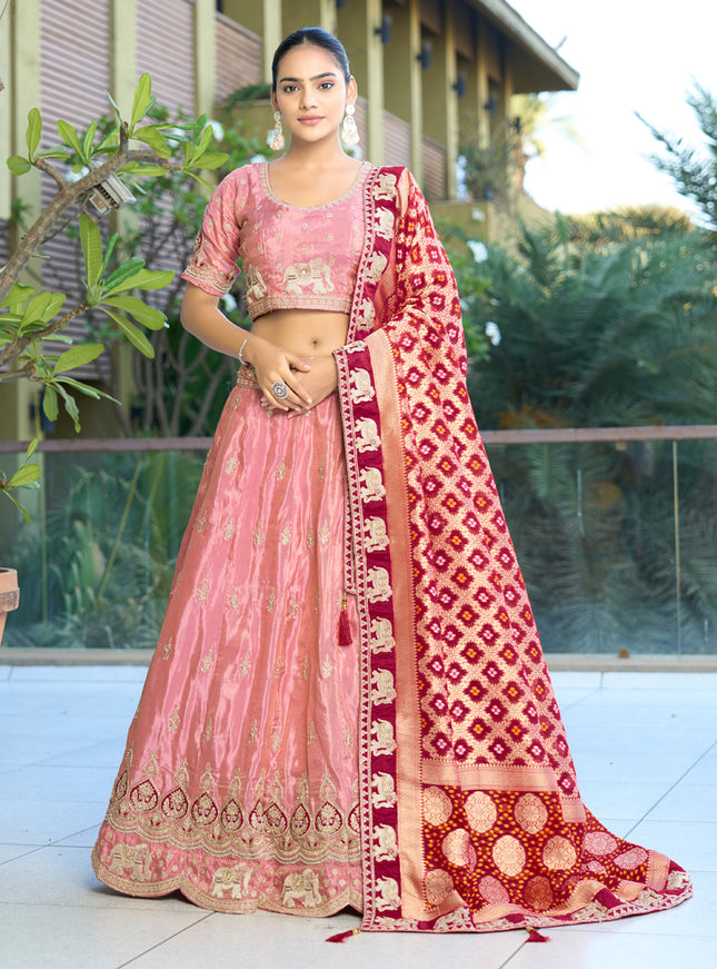 Attractive Pink Heavy Embroidered Wedding Lehenga Choli Set