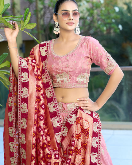 Attractive Pink Heavy Embroidered Wedding Lehenga Choli Set