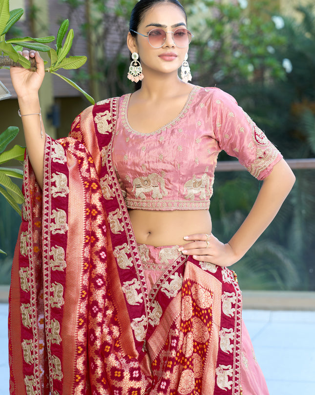 Attractive Pink Heavy Embroidered Wedding Lehenga Choli Set