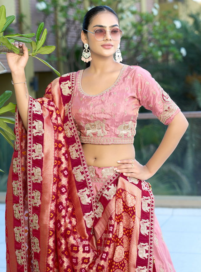 Attractive Pink Heavy Embroidered Wedding Lehenga Choli Set