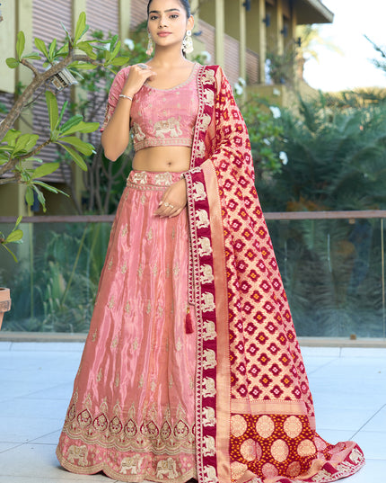 Attractive Pink Heavy Embroidered Wedding Lehenga Choli Set