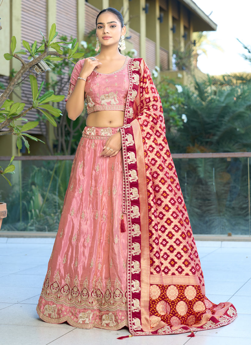 Attractive Pink Heavy Embroidered Wedding Lehenga Choli Set
