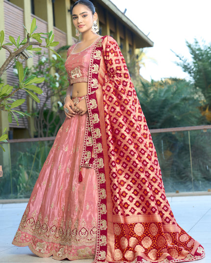 Attractive Pink Heavy Embroidered Wedding Lehenga Choli Set