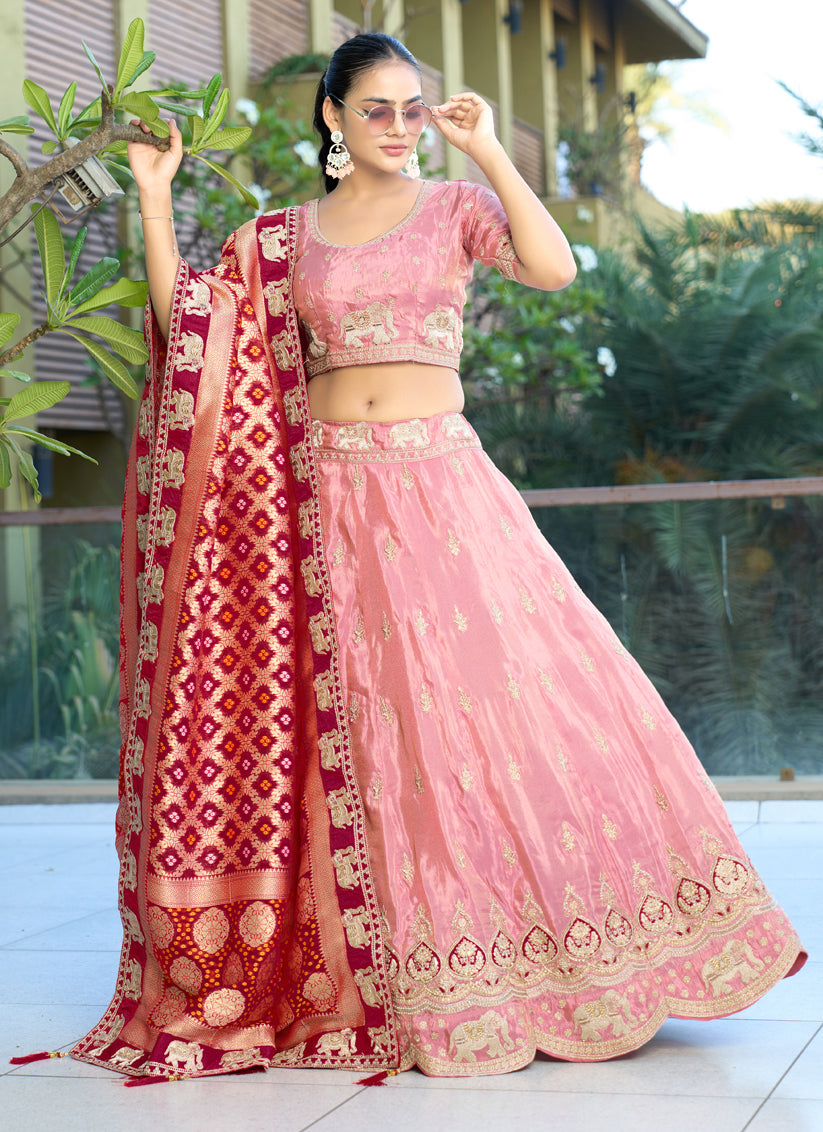 Attractive Pink Heavy Embroidered Wedding Lehenga Choli Set