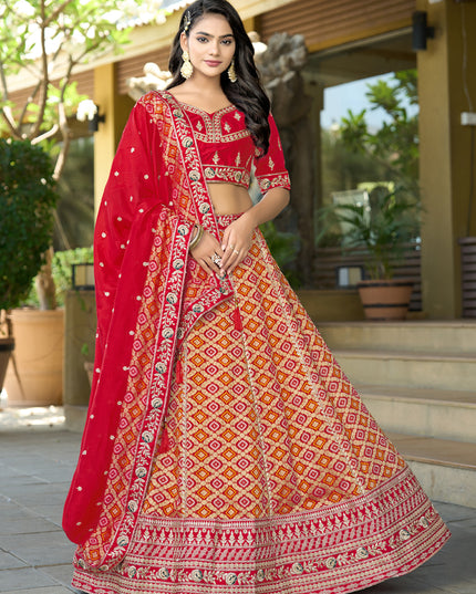 Stylish Red Heavy Embroidered Wedding Lehenga Choli Set