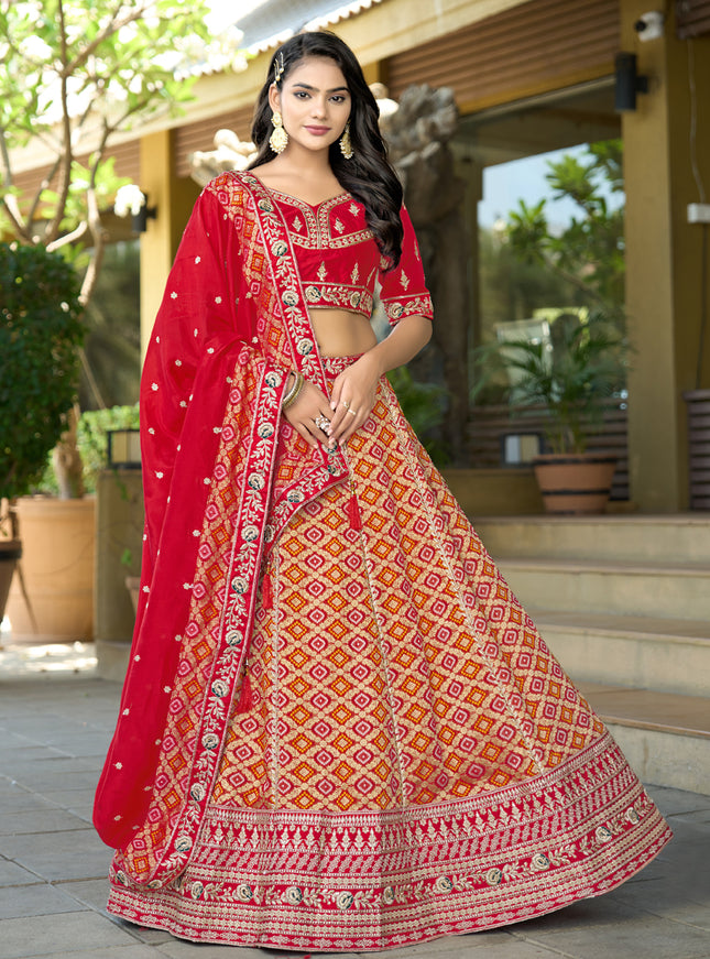 Stylish Red Heavy Embroidered Wedding Lehenga Choli Set