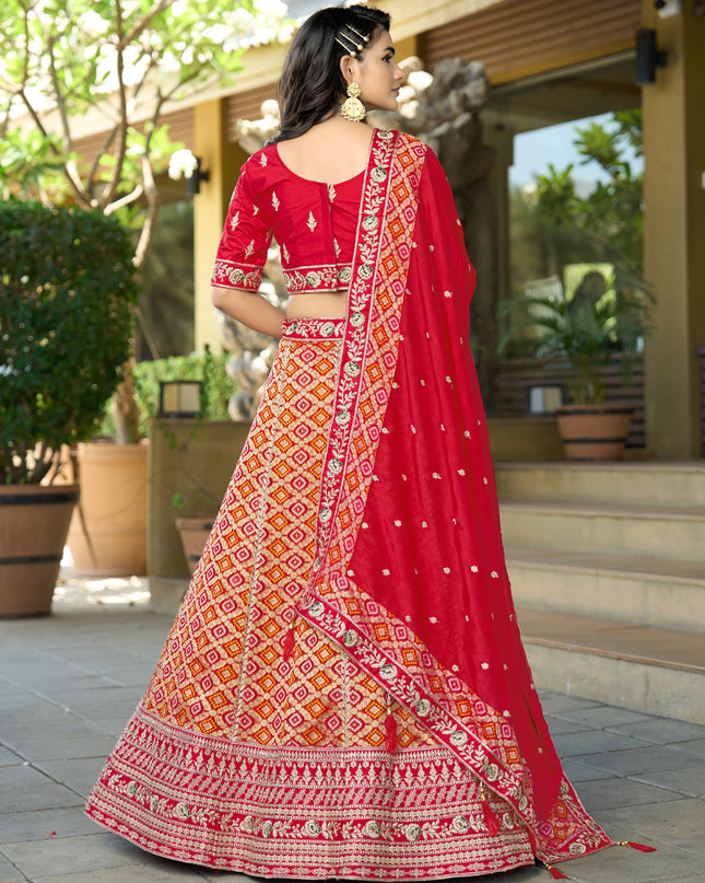 Stylish Red Heavy Embroidered Wedding Lehenga Choli Set