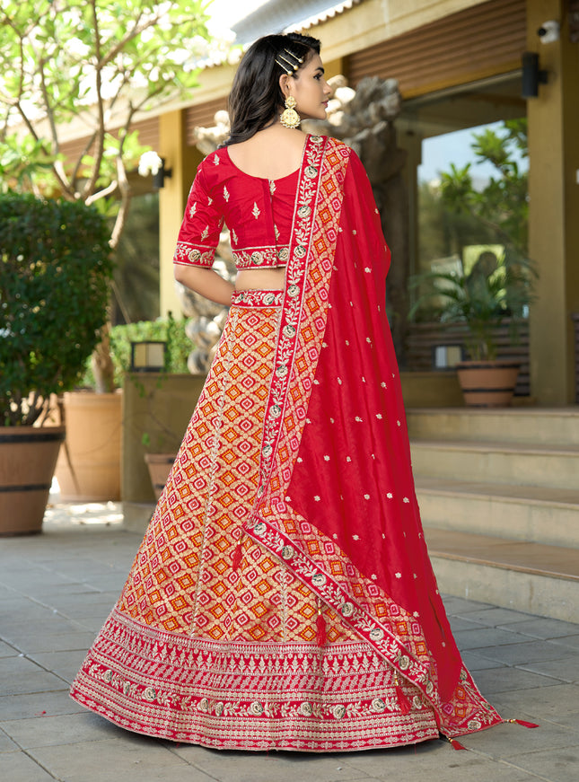 Stylish Red Heavy Embroidered Wedding Lehenga Choli Set