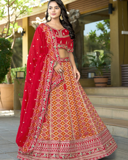 Stylish Red Heavy Embroidered Wedding Lehenga Choli Set