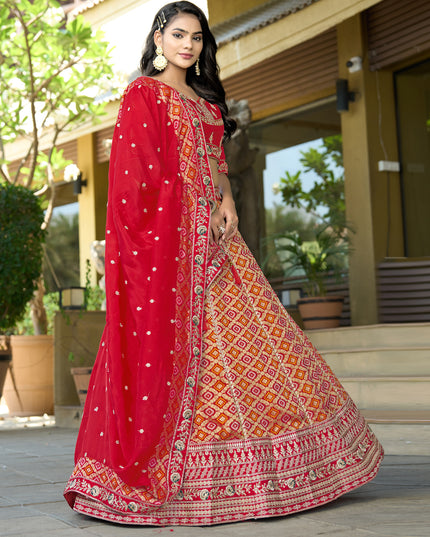 Stylish Red Heavy Embroidered Wedding Lehenga Choli Set