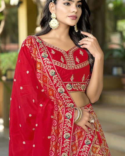 Stylish Red Heavy Embroidered Wedding Lehenga Choli Set