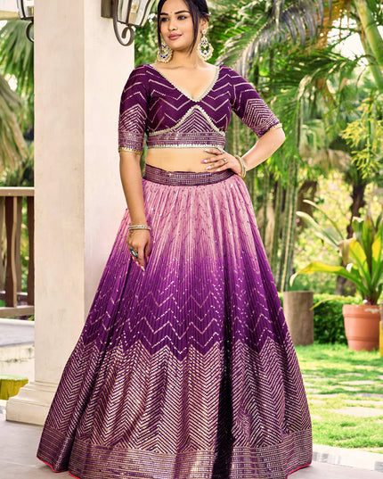 Purple and Lilac Pink Chinnon Sequins Embroidered Lehenga Choli
