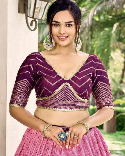 Purple and Lilac Pink Chinnon Sequins Embroidered Lehenga Choli