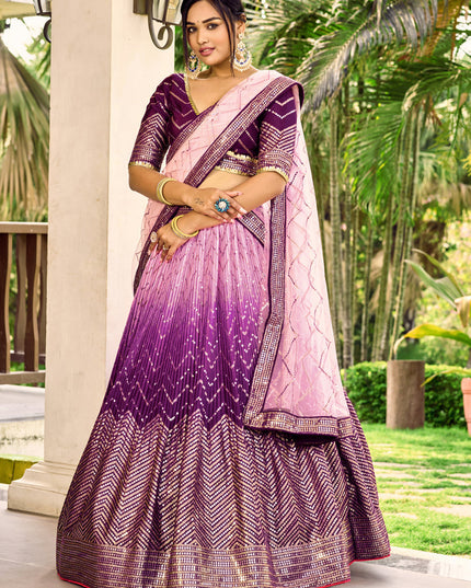 Purple and Lilac Pink Chinnon Sequins Embroidered Lehenga Choli