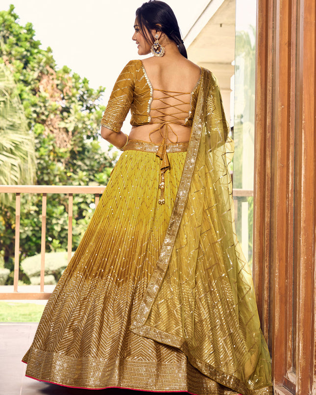 Ombre Mustard Chinnon Sequins Embroidered Lehenga Choli
