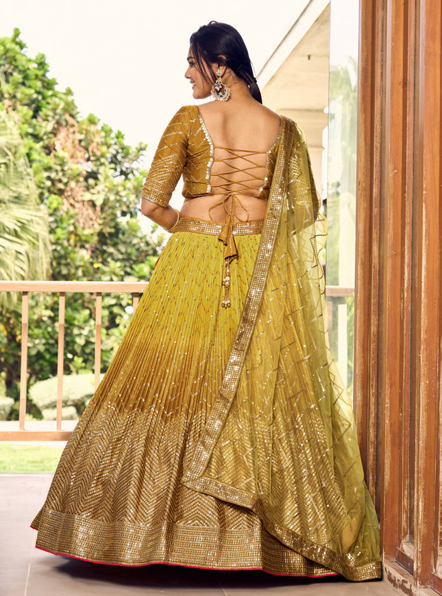 Ombre Mustard Chinnon Sequins Embroidered Lehenga Choli