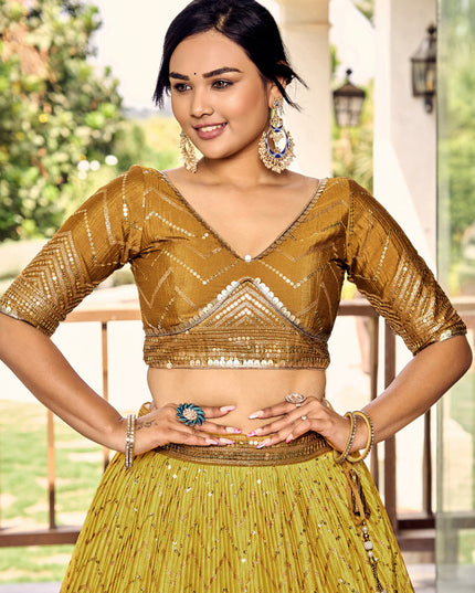 Ombre Mustard Chinnon Sequins Embroidered Lehenga Choli