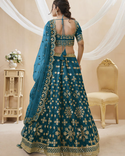Prussian Blue Art Silk Embroidered Lehenga Choli