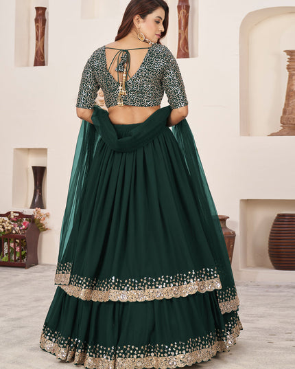 Pine Green Georgette Embroidered Lehenga Choli