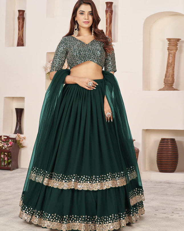 Pine Green Georgette Embroidered Lehenga Choli
