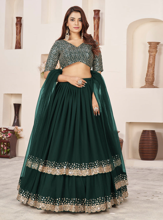 Pine Green Georgette Embroidered Lehenga Choli