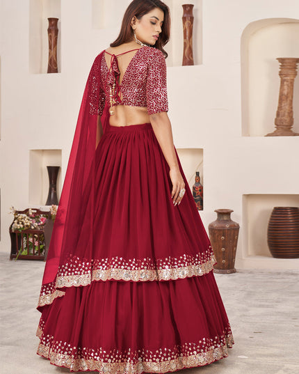 Berry Red Georgette Embroidered Lehenga Choli