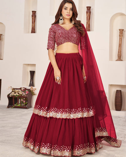 Berry Red Georgette Embroidered Lehenga Choli