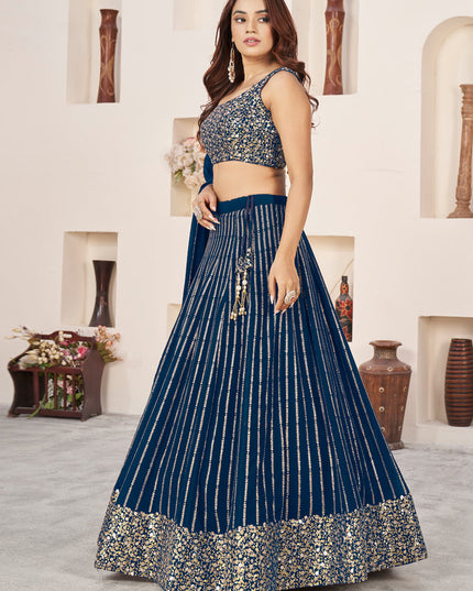 Teal Blue Georgette Embroidered Wedding Lehenga Choli Set
